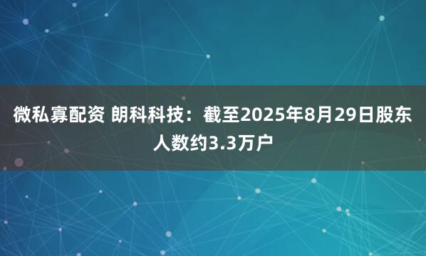 微私寡配资 朗科科技：截至2025年8月29日股东人数约3.3万户